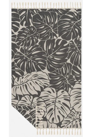 SLOWTIDE ST807 Tarovine Cotton Turkish Beach Towel BLACK 96.5 × 185.4 cm